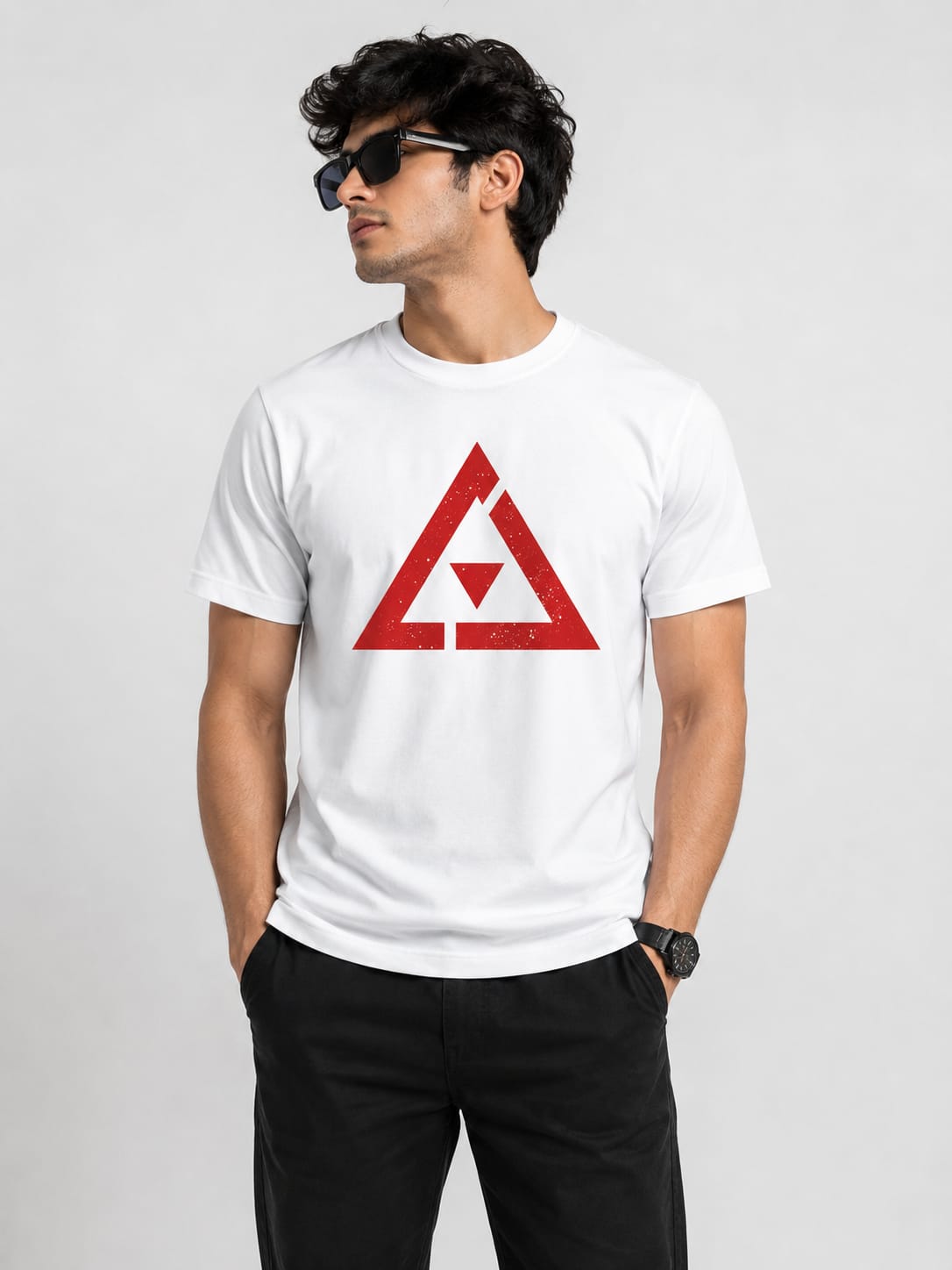 Men's Red Triangle Graphic Oversized T-Shirt