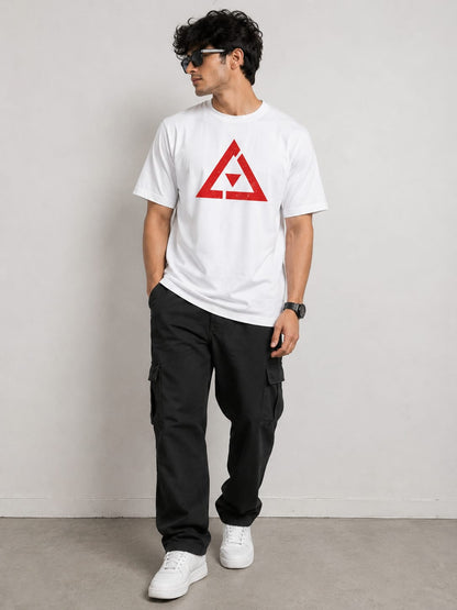 Men's Red Triangle Graphic Oversized T-Shirt