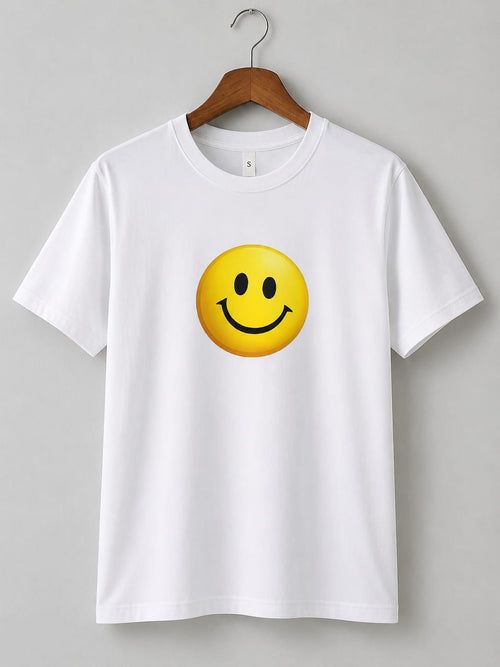 Trendy Smiley Face Graphic White Round Neck T-Shirt