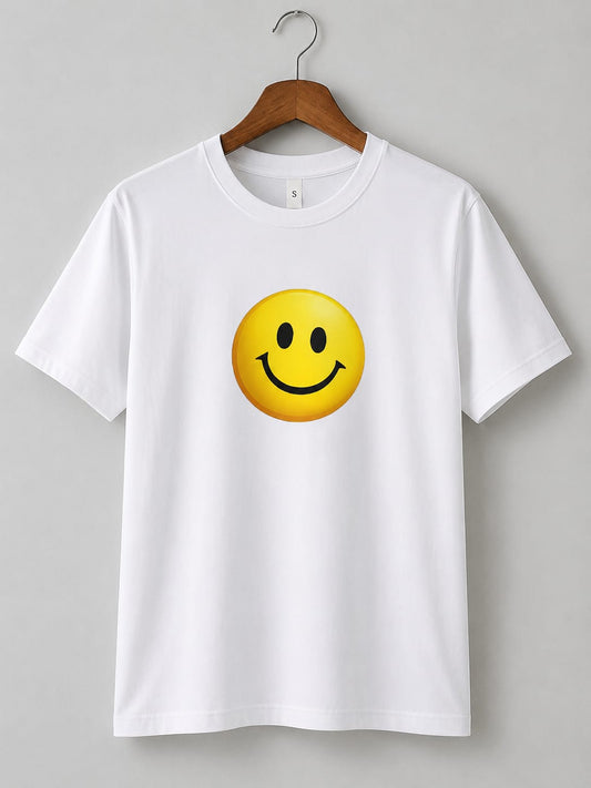 Trendy Smiley Face Graphic White Round Neck T-Shirt