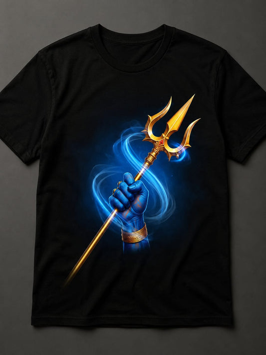 ⚡ Men’s Divine Trishul Power Graphic Black T-Shirt