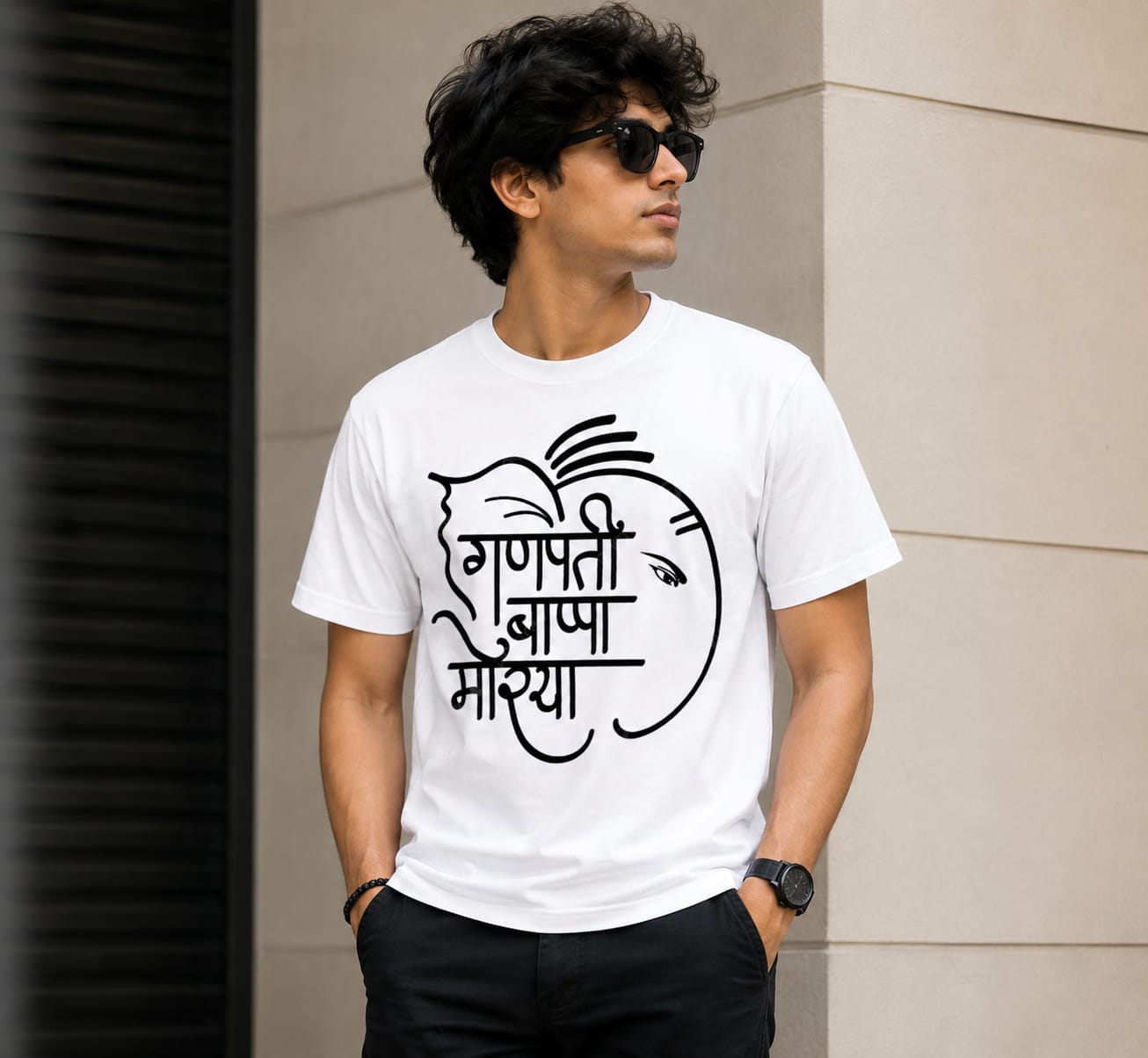Men’s Minimal Ganpati Bappa Morya Graphic T-Shirt