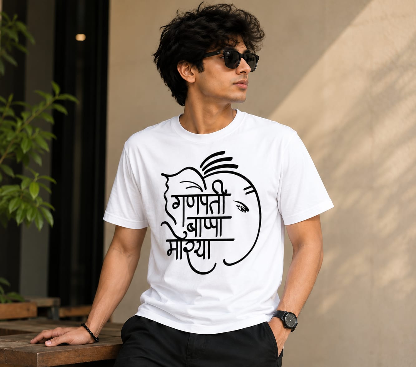 Men’s Minimal Ganpati Bappa Morya Graphic T-Shirt